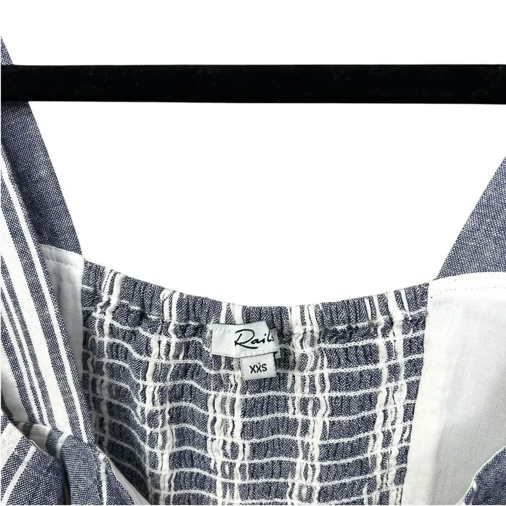 Rails Women Linen Blend Jumpsuit Harper Striped Smocked Pockets Blue White XXS* - Picture 4 of 6